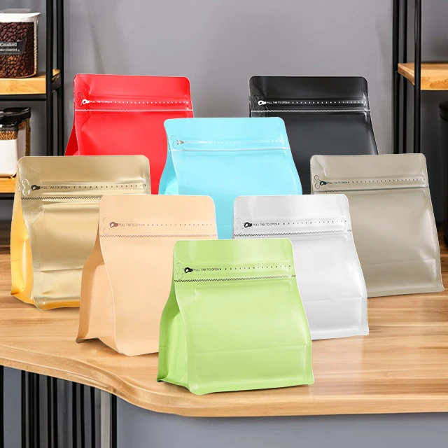 250G 500G 1Lb Square Ziplock Packaging Aluminum Foil Side Gusset Valve Pouch Flat Bottom Coffee Bean Package Plastic Coffe Bag