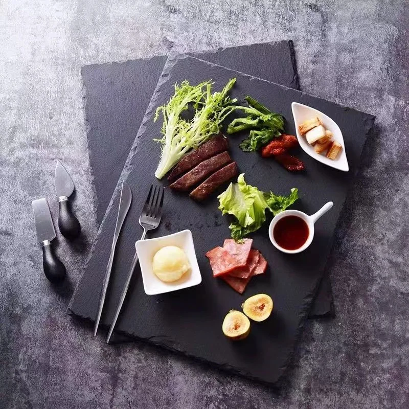 Wholesale Natural Healthy Materials Black Rectangle Slate Plate Steak Sushi Slate Dinner Plate Placemats Set