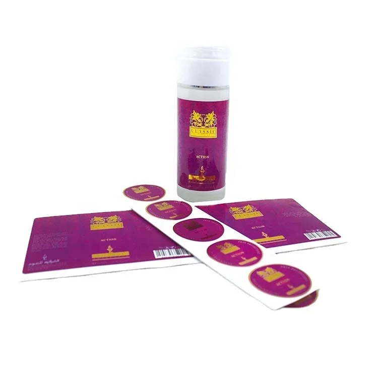 Custom Vinyl glossy coated with gold foil adhesive label set for Cosmetics