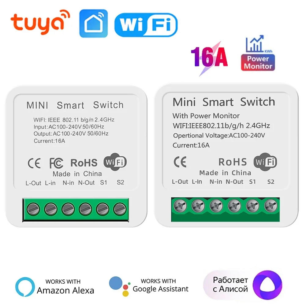 Tuya 16A WiFi Smart Switch 2-way Control Mini Breaker Smart Life APP Alexa Google Home Alice