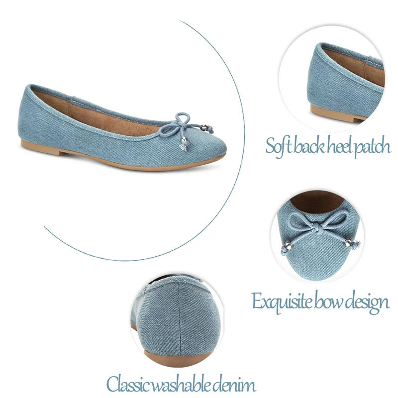 CHOOZII Custom Ladies Women Classic Slip On Summer New Design Washable Denim Ballet Flats