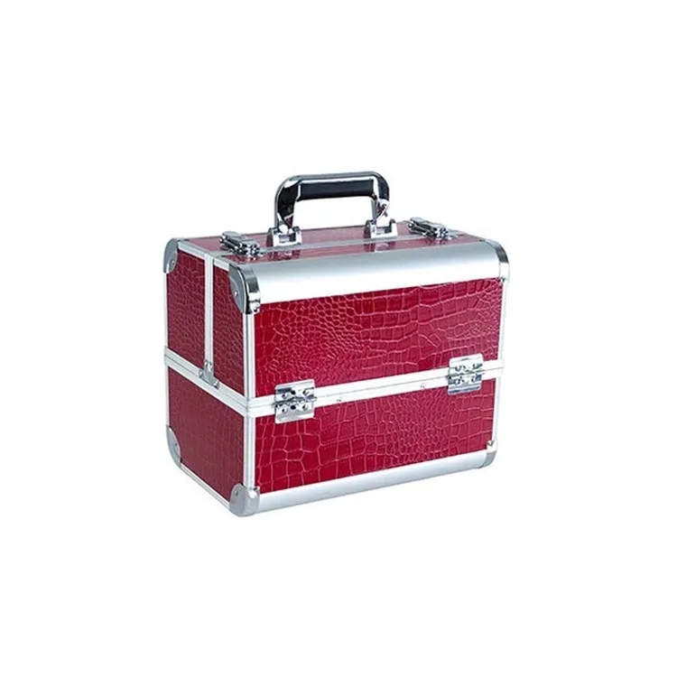 Foretrend Aluminum Makeup Train Case Jewelry Storage Box with Trays Aluminum Cosmetic Vanity Case