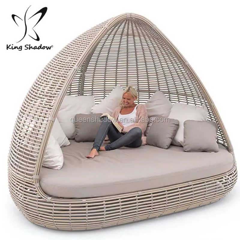 Home patio beach thick rattan material cocoon shaped chair outdoor wicker daybed