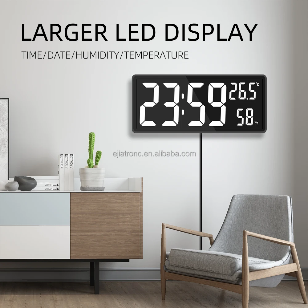 15 inch Large LED Wall Clock Big Digit Display Digital Alarm Clock
