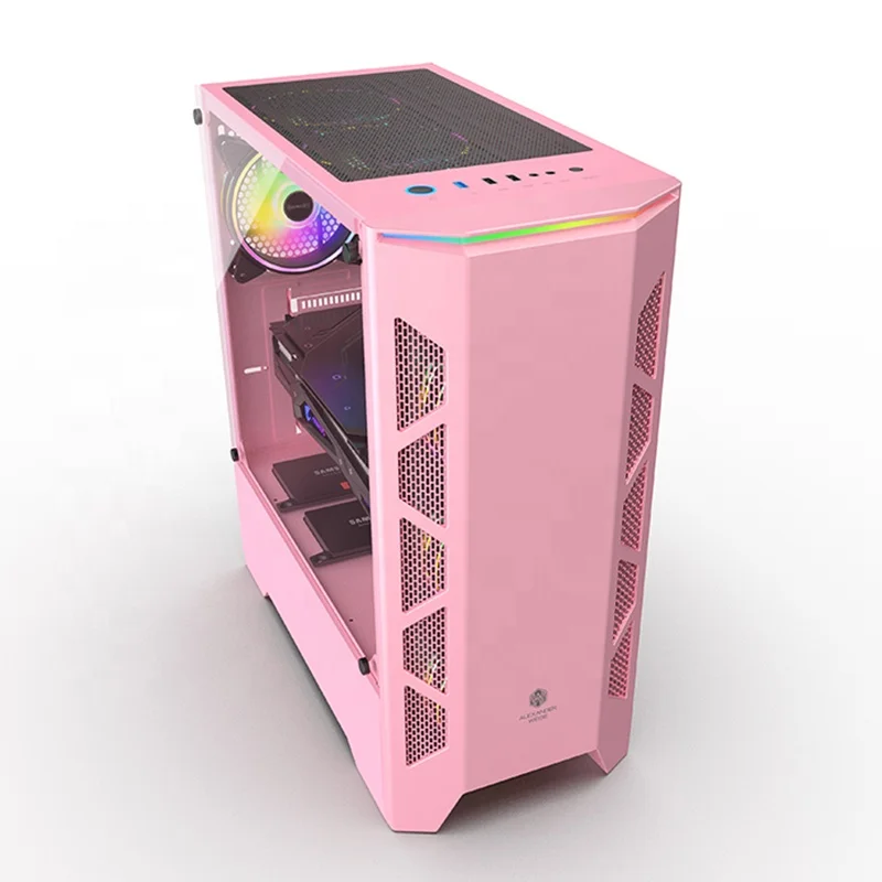 PINK design Flowing RGB light strip computer gaming atx case