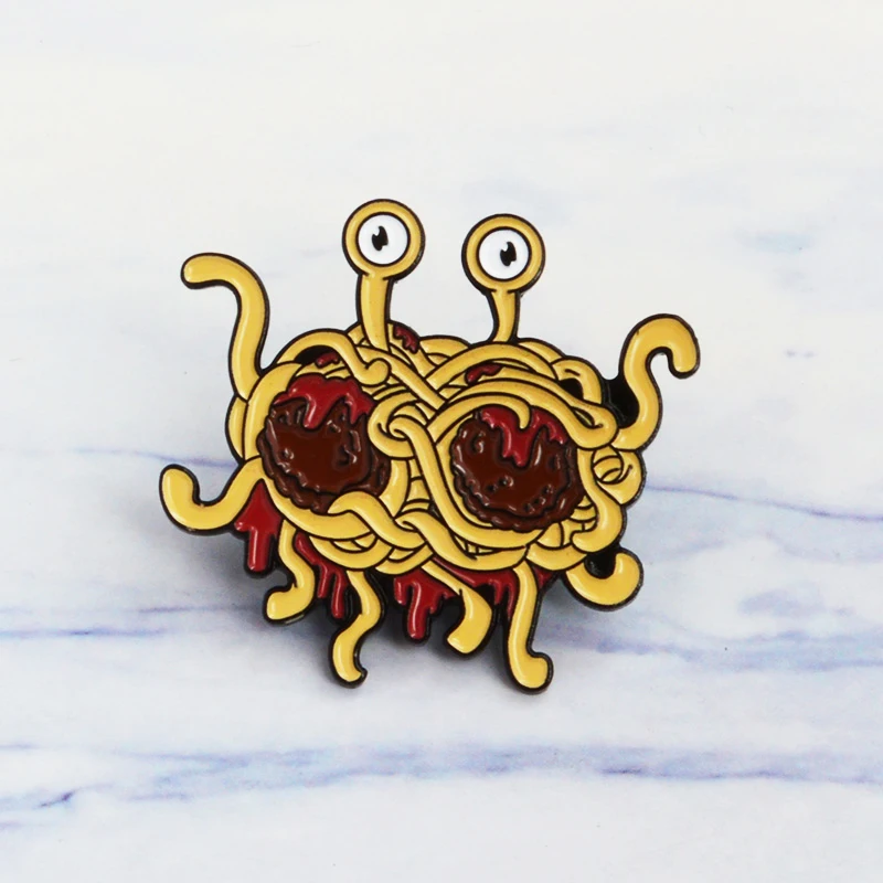 Pastafarianism enamel pin Flying Spaghetti Monsterism badge brooch FSM icons Denim Pin