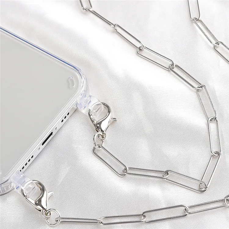 
Softness Tpu Cell Phone Covers For Iphone X 11 12 pro max Necklace Crossbody Phone Case With Stainless Steel Chain 