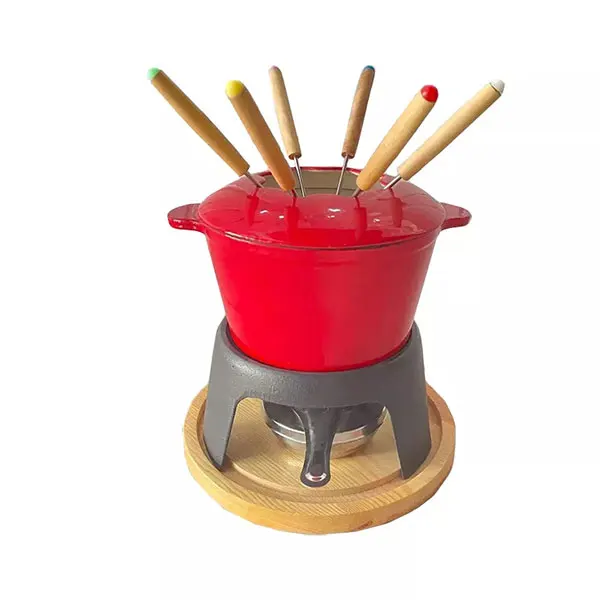 Hot Sale Black Pre-seasoned /Enamel Cast Iron Mini Fondue Sets With 6 Fondue Forks Included For Cheese Or Chocolate Fondue