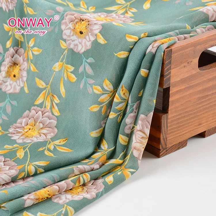 Shaoxing Onway Высококачественная дышащая Цветочная цифровая печать мягкая шифоновая жоржет ткань для женщин платье из шифоновой ткани с
