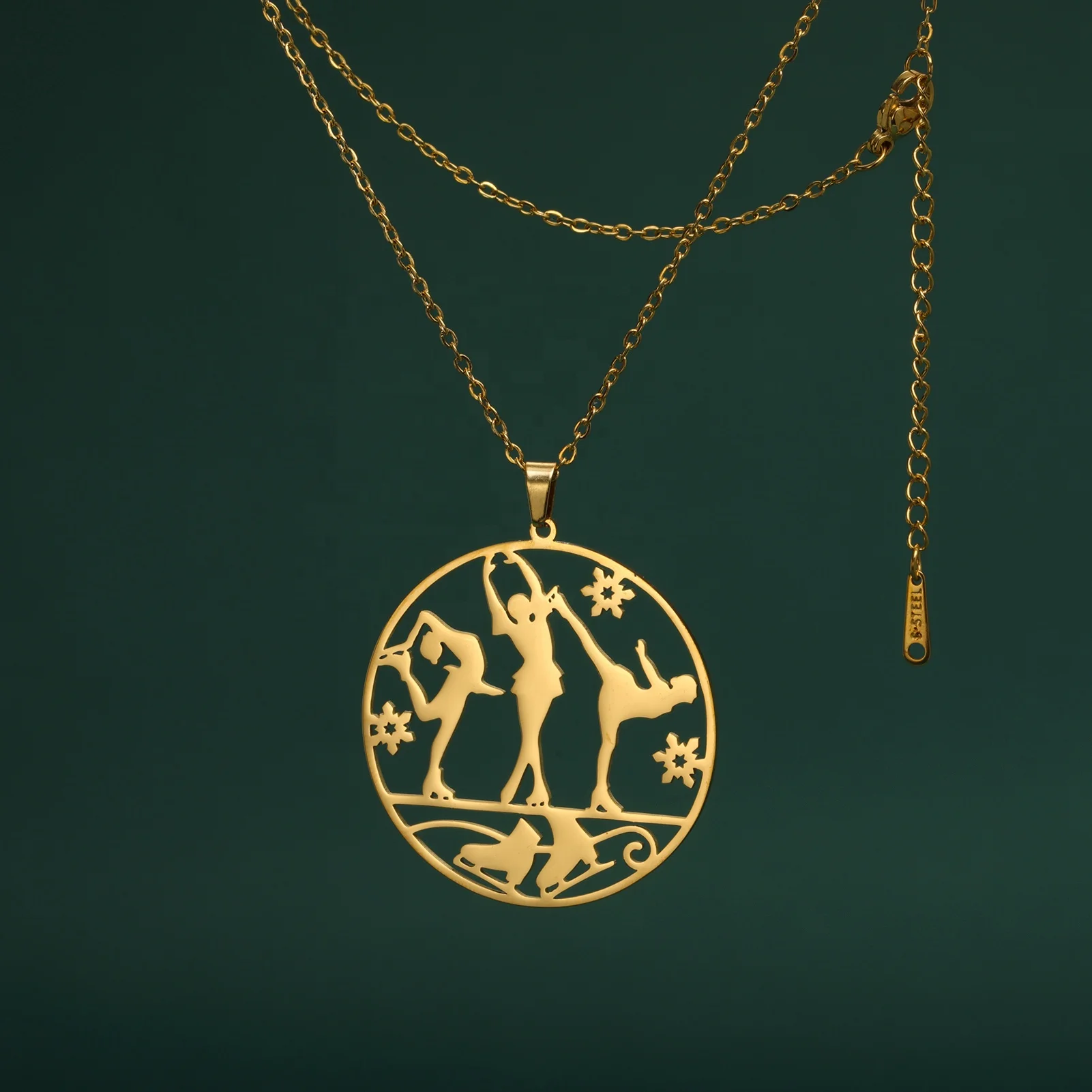 Skate Necklace for Woman Men Ice Ballet Skating Sports Hollow Pendant Chain Stainless Steel Jewelry Accessories Gift