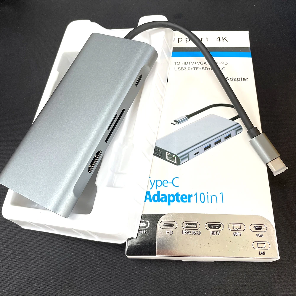 USB C HUB 4K 30Hz 10 in 1 Multiport Adapter USB 3.0/2.0 Ethernet PD USB C Charger VGA SD/TF Card Reader