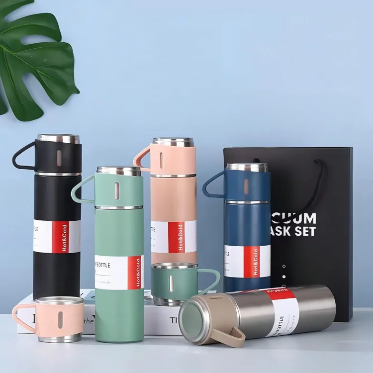 Double Wall Stainless Steel Insulated Bottle Travel Mug Cup Set Vacuum Flask Set Drink Water Bottle
