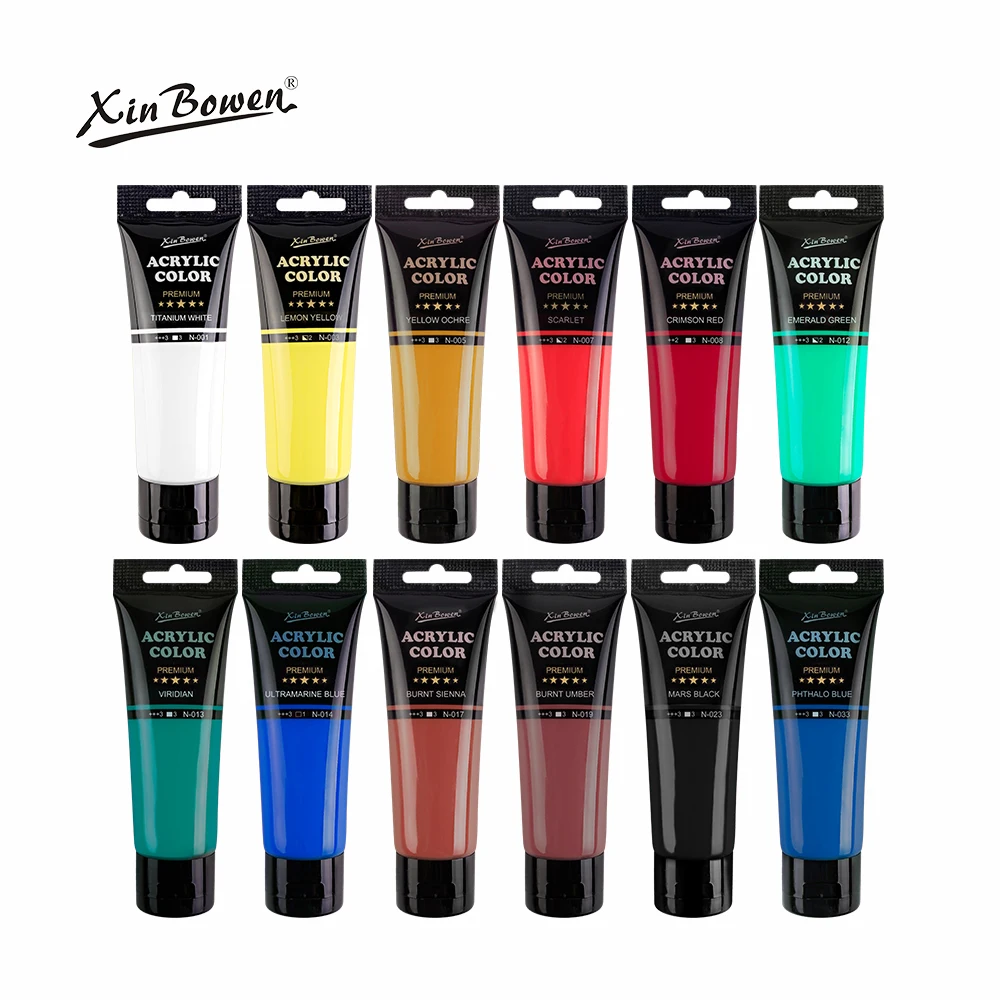 Xin Bowen Acrylic Colors 75ML 12 Colors Acrylic Paint Quality Eco Friendly Art Materials Pigment for Painting With Test Report