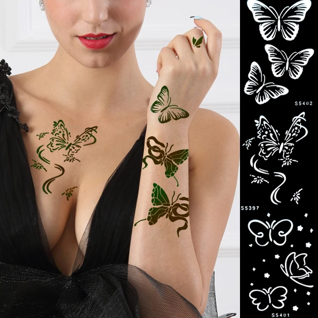OEM custom tattoo products Butterfly pattern henna sticker tattoo stencils stuff supplies semi permanent tattoo non-toxic OEM
