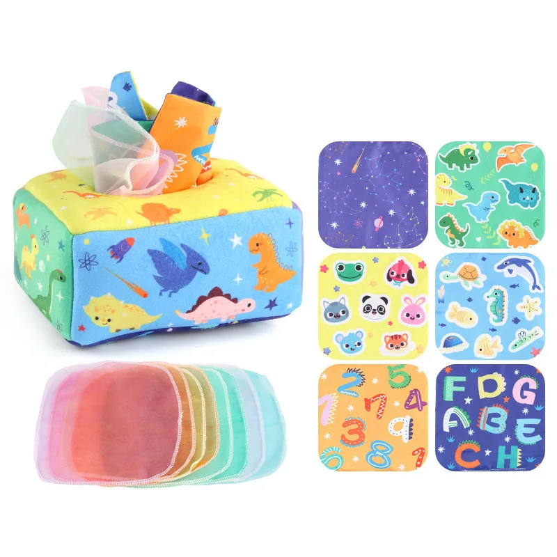 My First Baby Tissue Box Soft Stuffed High Contrast Crinkle Montessori Square Sensory Infant Baby Tissue Box Toys