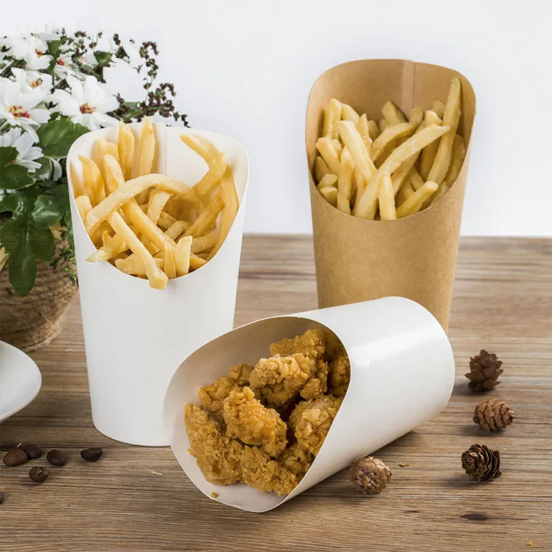32OZ Kraft Paper Fast Food Restaurant Paper Chip Scoop French Fries Puff Eggs Holder Cup for Take Away