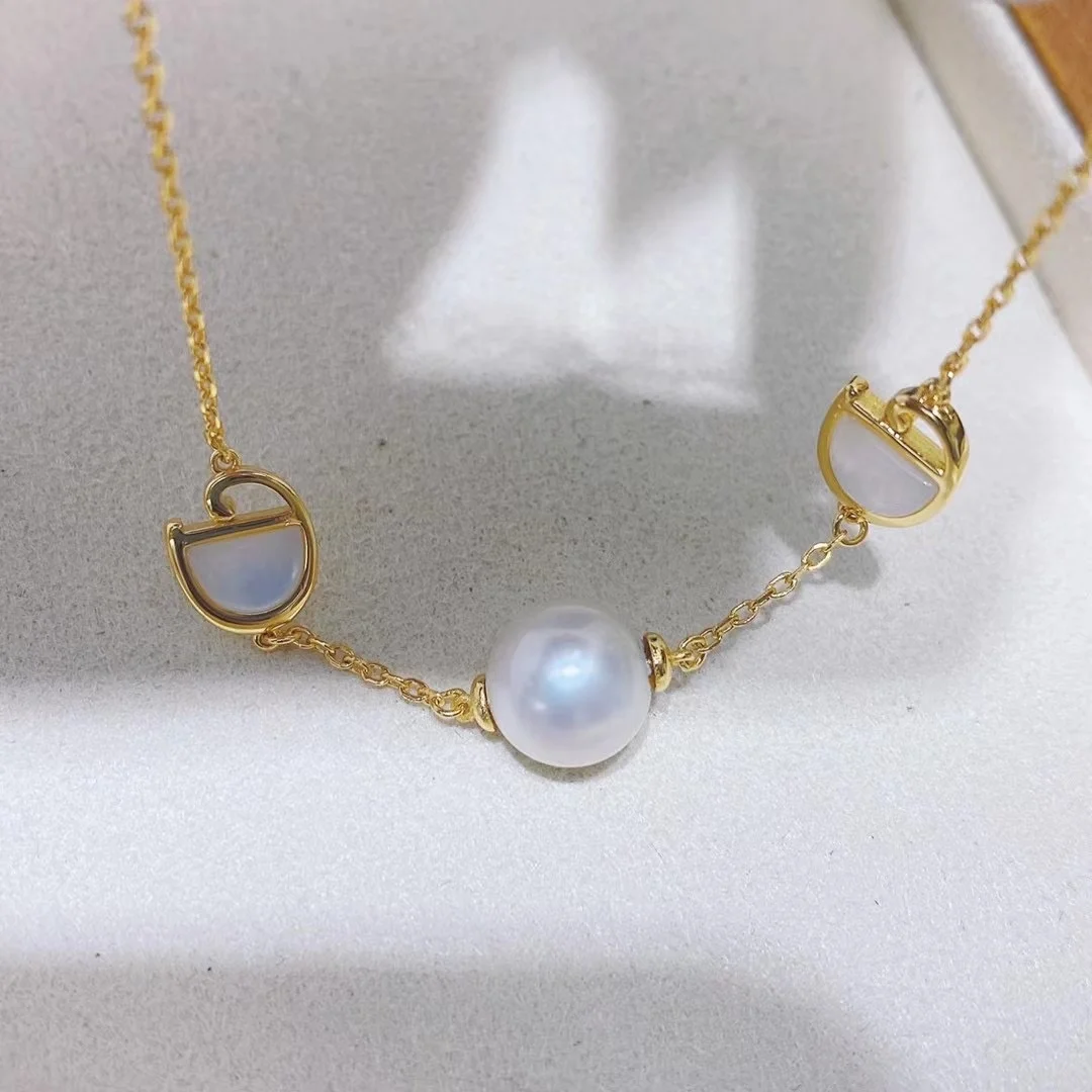 B303 8-9mm  925 sterling silver gold plated wholesale freshwater pearl charm bracelet  bangle fancy jewelry for women