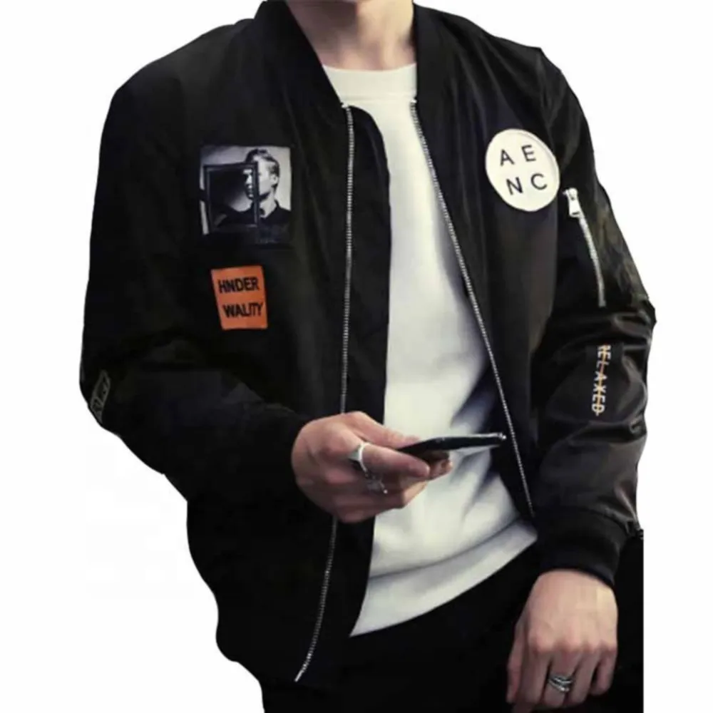Мужская приталенная куртка-бомбер из полиэстера в стиле хип-хоп