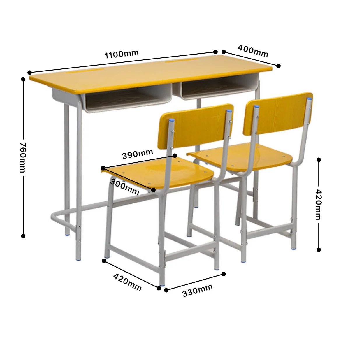 Connected school desk and Bench classroom table chair set double 2 person ODM furniture classroom study
