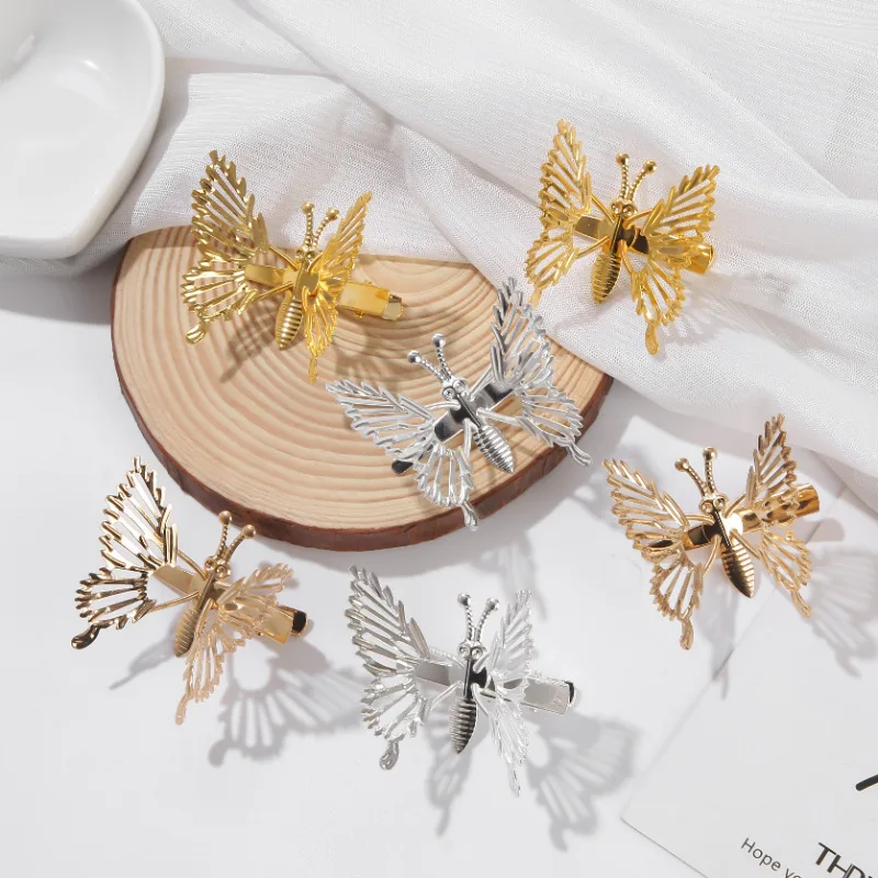 Wholesale 3 metal Colors Moving wings girls hair clips cute metal butterfly duckbill clamp hair clips