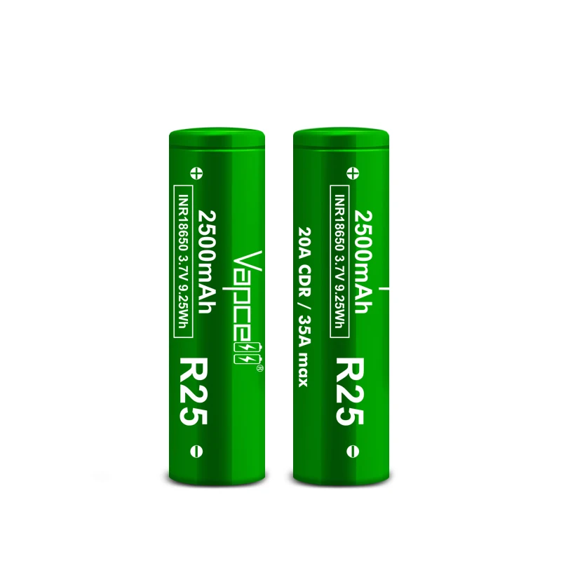 Deep Cycle Vapcell R25 INR18650 2500mAh 20A 3.7V Rechargeable Lithium Ion Batteries for Power Supplies
