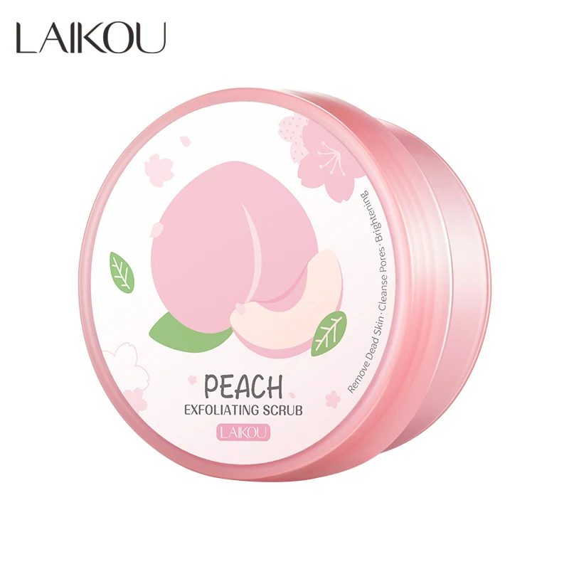 LAIKOU Custom Logo Private Label Skin Care Organic Brightening Whitening Smooth Exfoliating Peach Body Scrub 90g