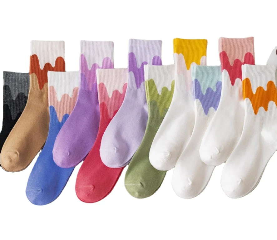 
Ins striped wave colored socks cotton crew custom design sock women OEM tube designer socks factory 