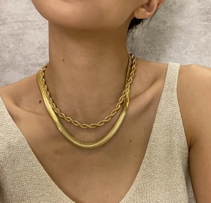 Hot selling 8mm Bold Thick Snake Chain Choker Herringbone Chain 18k Gold Plated Flat Snake Chain necklace women daily Party wear