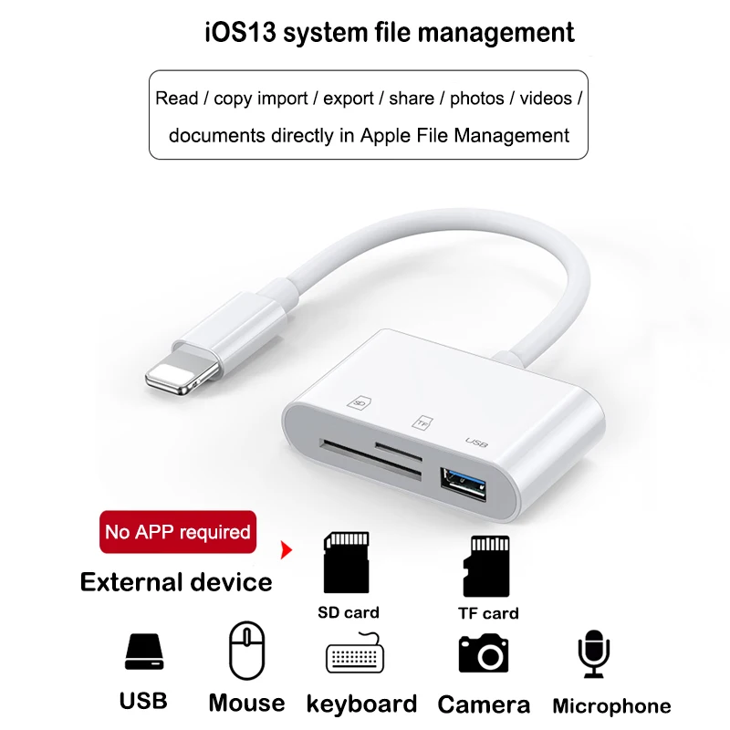 3 in 1 Card Reader for Tablet iPad 4 Mini IOS 11 Micro SD SD MMC TF Card Reader USB OTG Cable Adapter Camera Connection