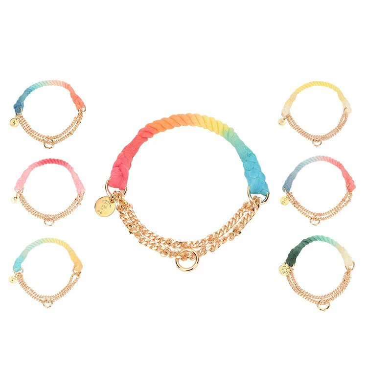 Wholesale Outdoor Walking Training Gradient Color Dog Half Pinch Collar Dog Chain Collar with Metal