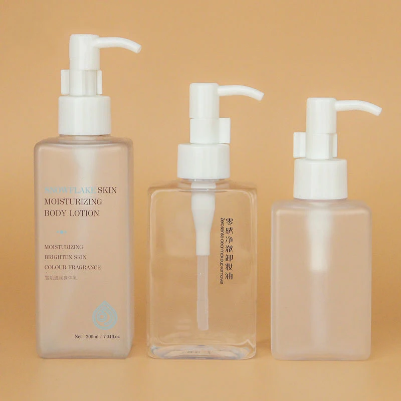 100ML 150ML 200ML clear square bottle cosmetic plastic pet lotion bottle with pump in stock