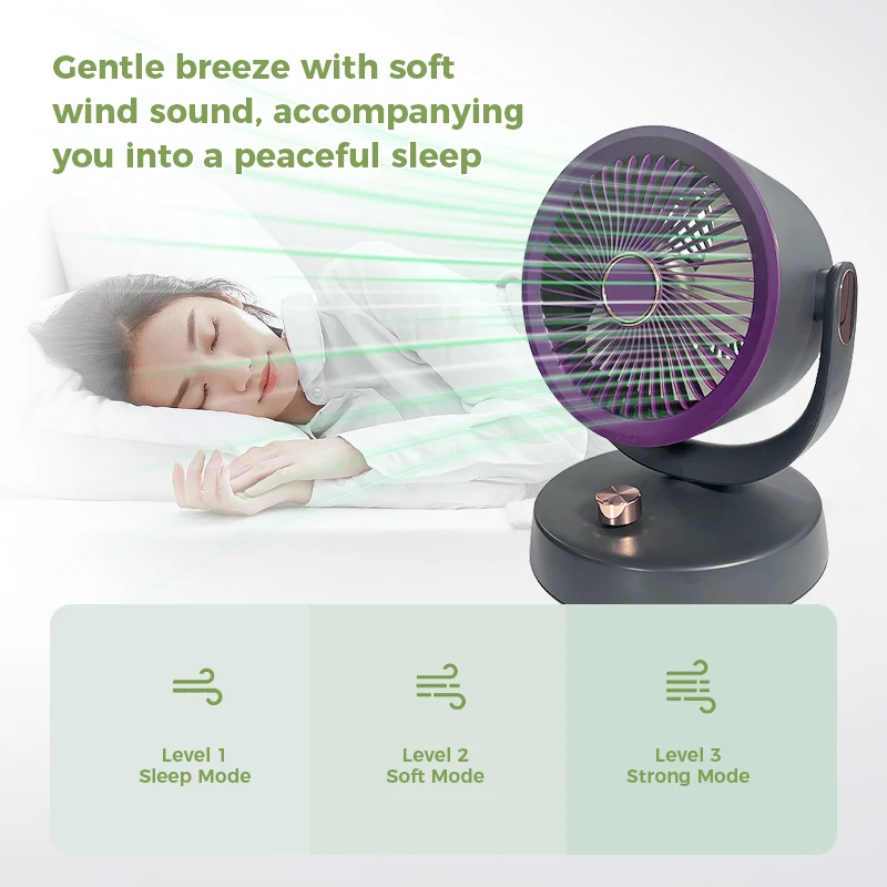 2024 Air Circulation USB Table  Desktop Turbo Air Fan Cooler 90 Oscillation for Office Home with 2000mAh Black