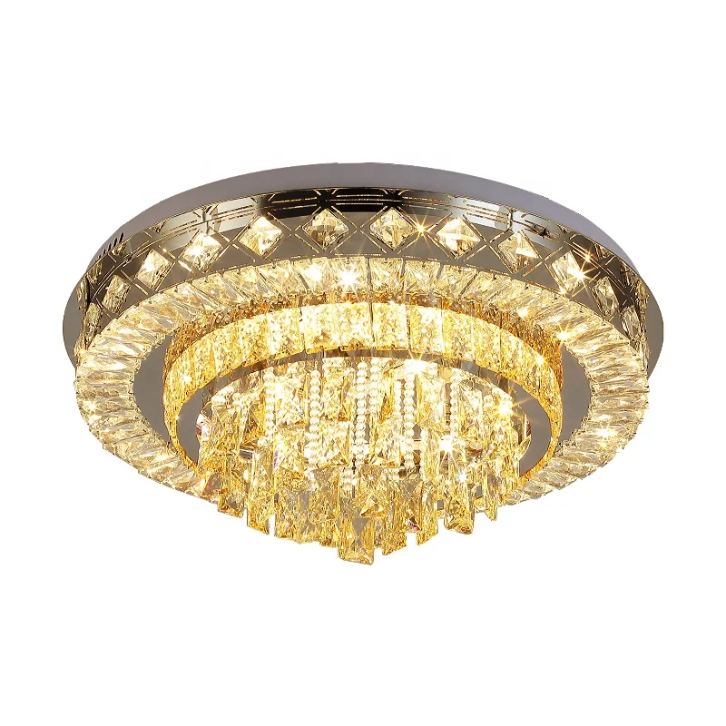 Роскошная Светодиодная потолочная люстра декоративная круглая хромированная Светодиодная потолочная лампа для спальни современный золотой потолочный светильник K9
