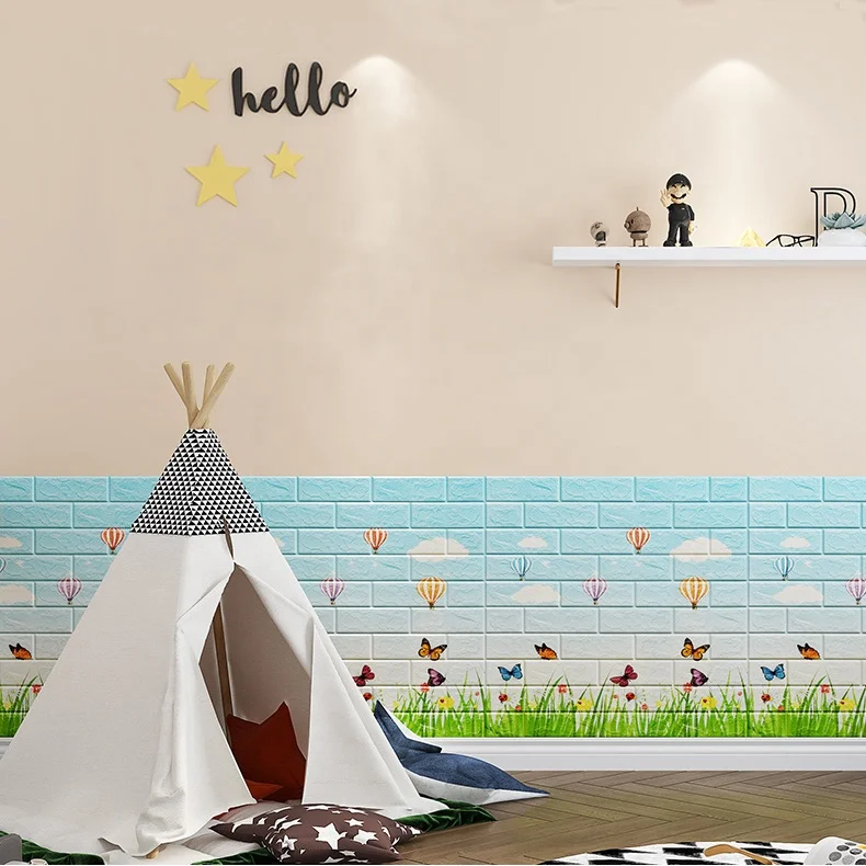 Large 3D Soft Tile Brick Wall Sticker Self-adhesive Waterproof Foam Panel for Kids Tile Brick Wall Sticker Waterproof Foam Panel