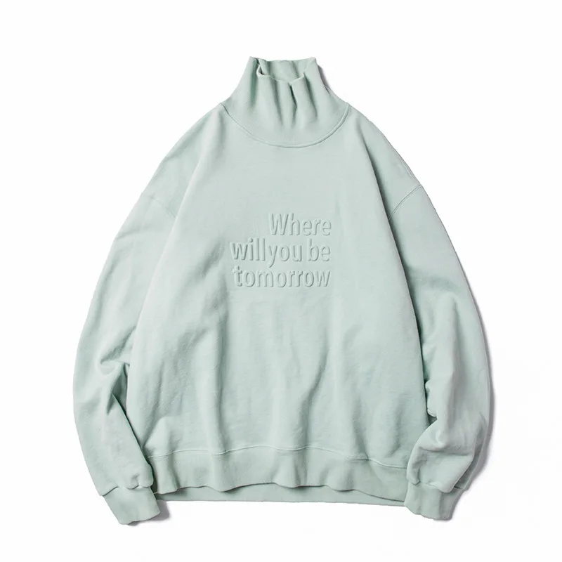 Hot Design OEM Cotton Turtle Neck Embossed Unisex Sweatshirt With Long Sleeve Sweat Shirt