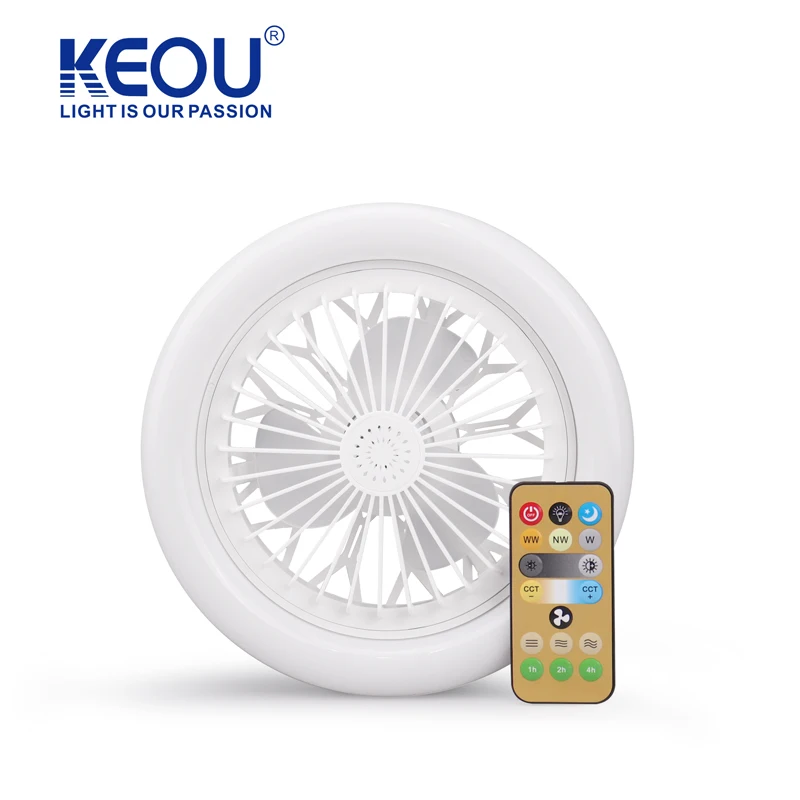 KEOU Remote Control Dimmable 3CCT E27 Socket 30W 50W Ceiling Fan Light