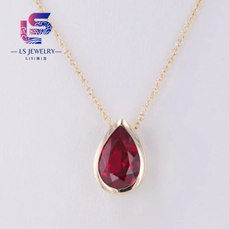 10k Gold Pear Shape 6*9mm Lab Ruby Sapphire Alexandrite Emerald Zambia Emerald Colombia Gemstone Pendant Necklace Fine Jewelry