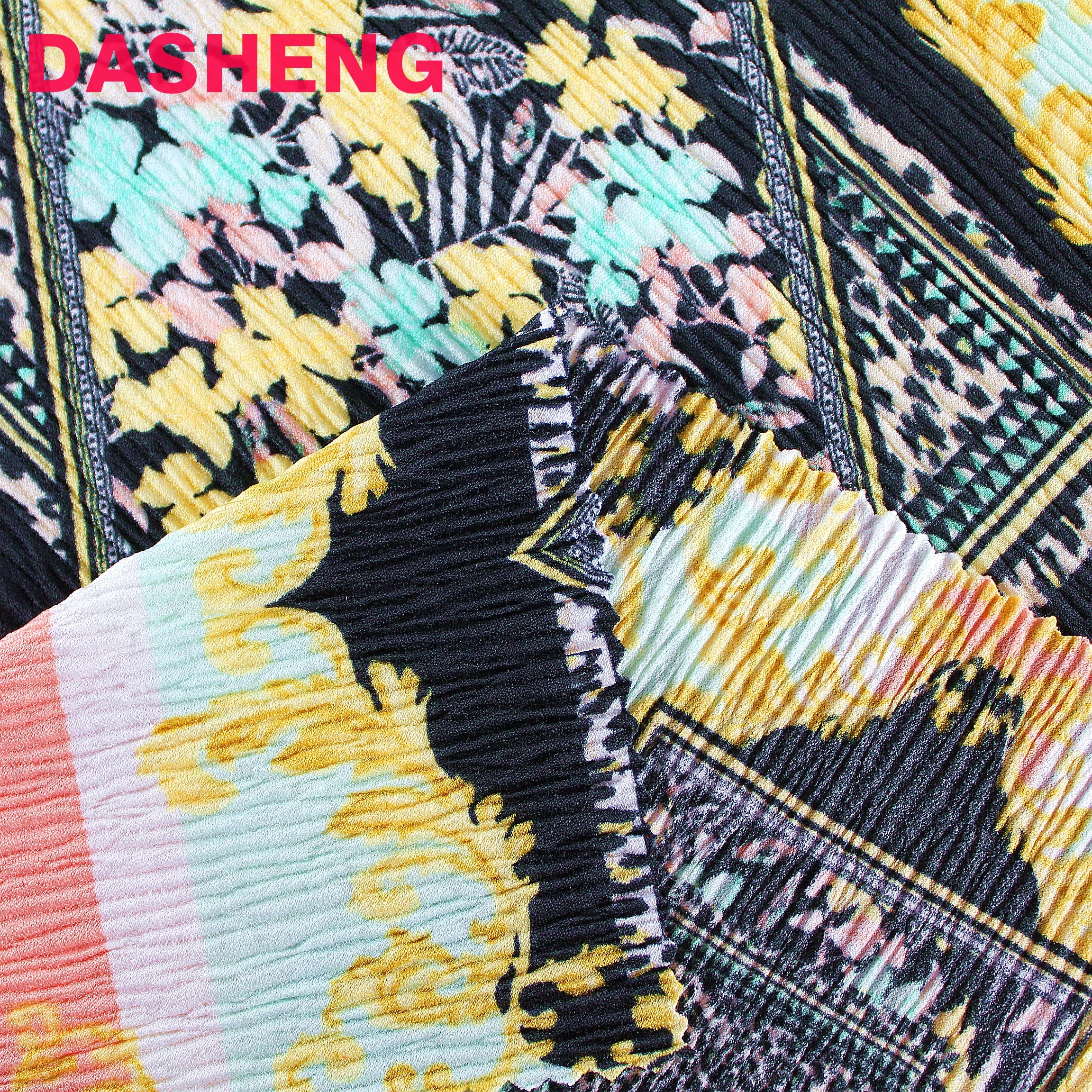 Hot Selling Fashionable knitted printing twisted polyester crepe Jersey with plated for clothing tops/pants/dresses