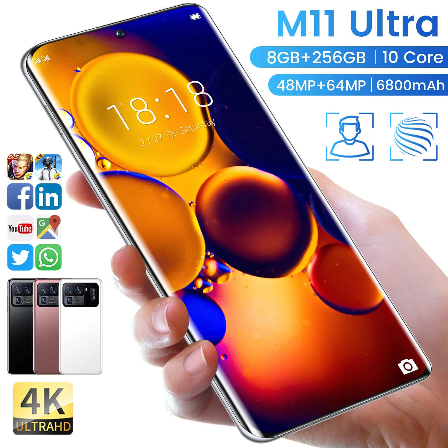 M11 Ultra Mobile Phones 7.3inch Original Unlocked Smartphones 8GB + 256GB Large Memory Dual SIM Cellphones