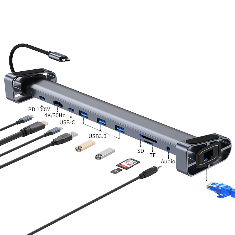 Новинка 10 в 1 PD Быстрая зарядка USB 3 0 док-станция для ноутбука Стенд Тип C концентратор с RJ45 TF/SD считыватель карт 5 мм аудио порт