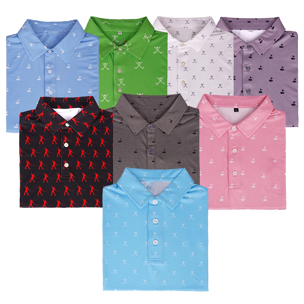 Custom logo 88% polyester 12% spandex pattern print sublimation quick dry slim fit knit golf tshirts polo shirt for men