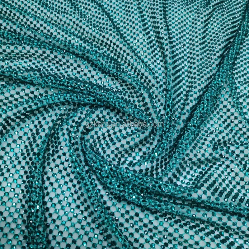 Blue zircon crystal in fish net DMC quality rhinestone fabric for clothes