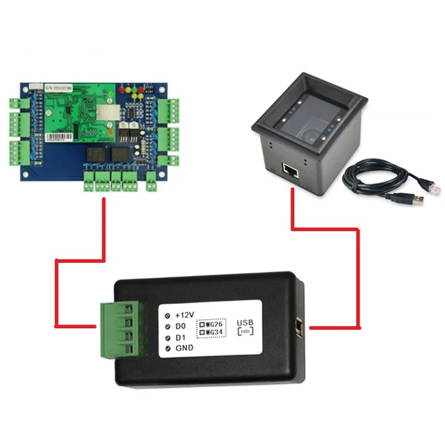Standard Wiegand converter for USB human interface barcode scanner QR scanner direct to access control board for turnstile gate