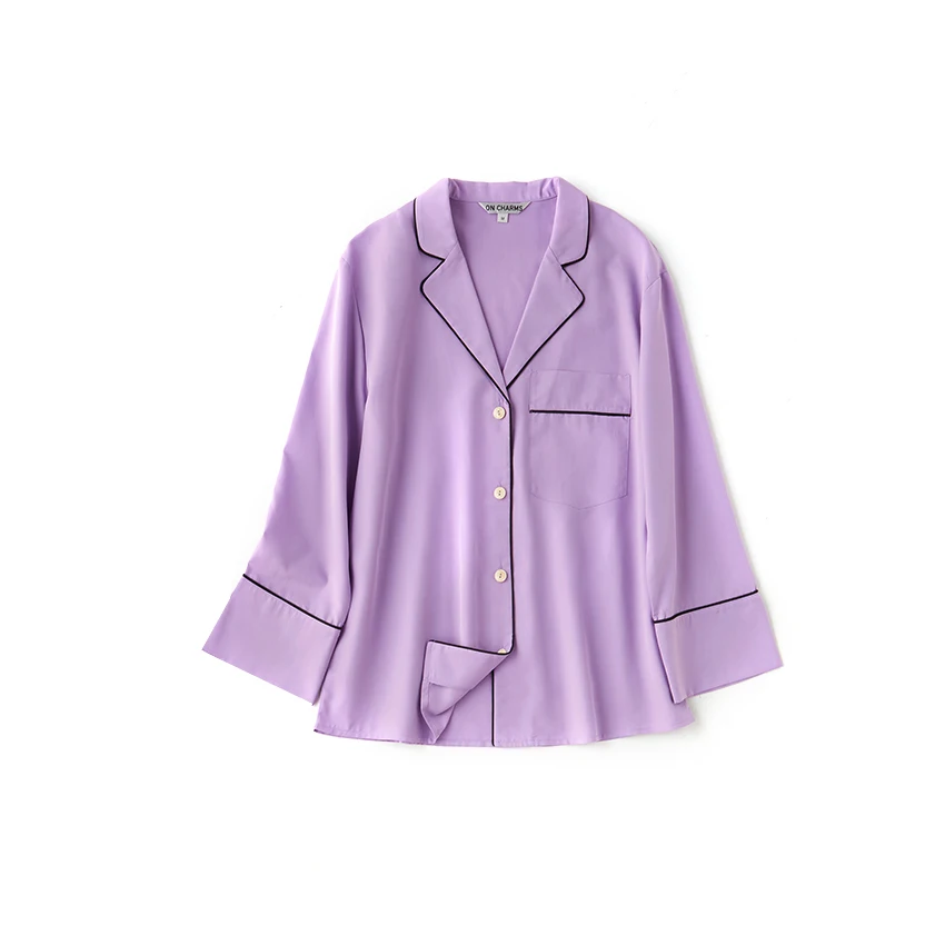 
2020 Custom Women Sleepwear Button Down Shirt Blouse Long Sleeve Tops 