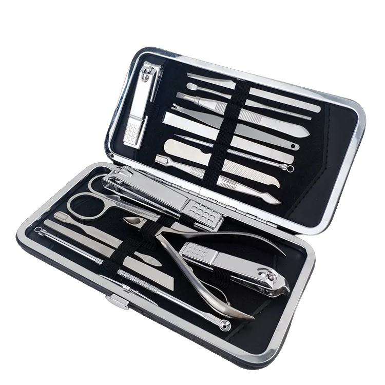 Профессиональный маникюр педикюр набор для ухода за ногтями Ножницы из нержавеющей стали дорожный футляр черный кожаный PU инструментов красоты