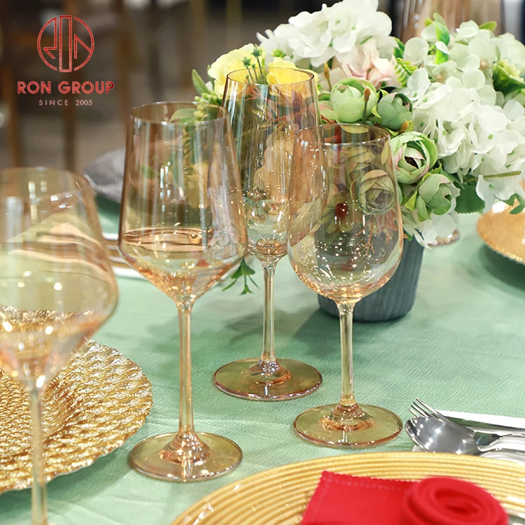 Wholesale Banquet Party Creative Lead Free Crystal Amber Glasses Set Electroplating Home Goblet Champagne Cup Wine Glass