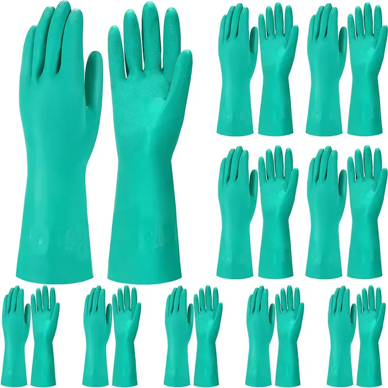 Green Chemical Resistant Safety Work Nitrile Gloves,Acid Oil Proof Hand Rubber Gloves Waterproof Nitrile Rubber