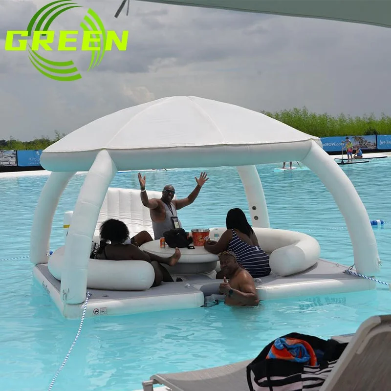 GREEN inflatable aqua bana floating lily pad lake float lounger dock platform with tent shades
