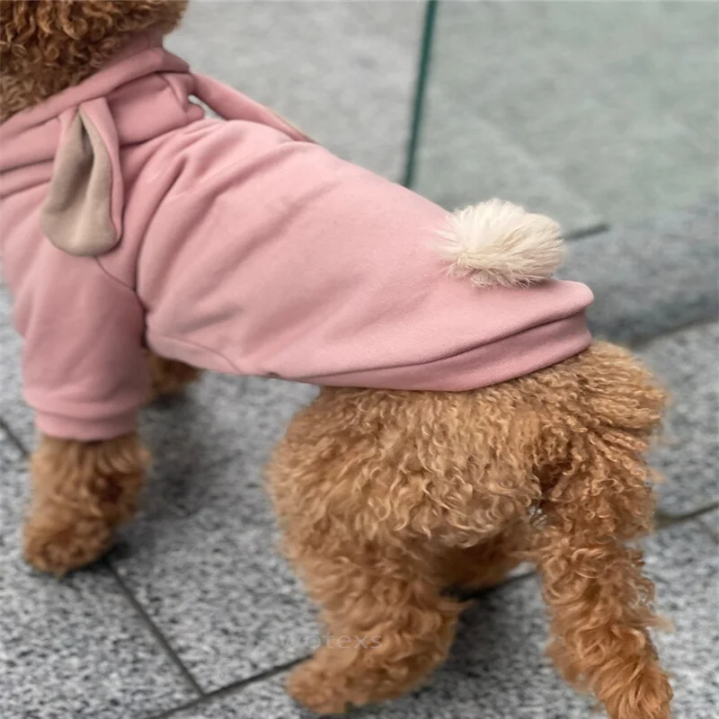 PT316  Hot sale Pet Winter Autumn cotton Hoodie rabbit ears Bull Dog hoodies Dog coat Warm Thickness Back ball