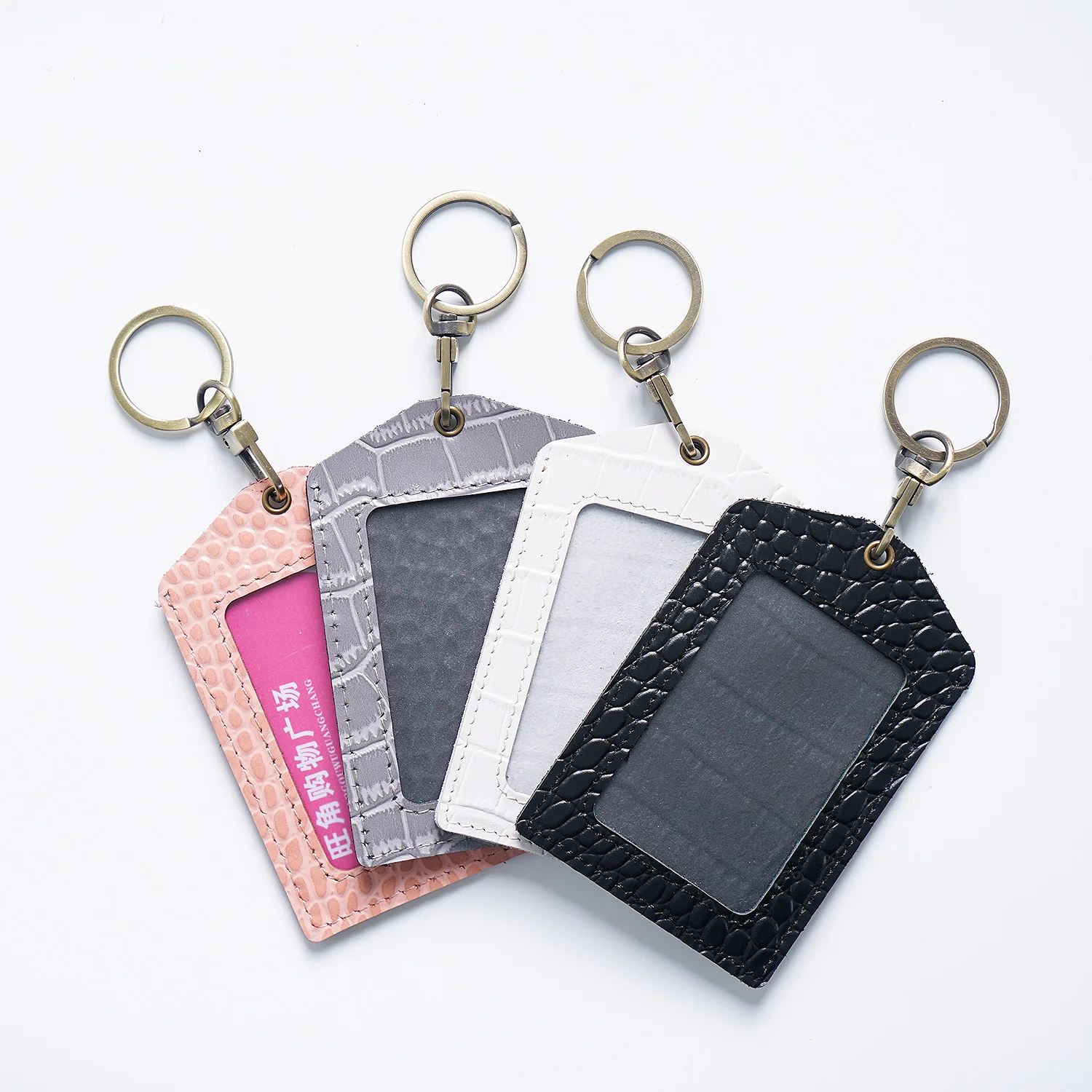 New Style Work Permit Card Holder Name Tag Card Genuine Leather Protective Cover  Campus Access Key Ring Keychain Readers Sleeve